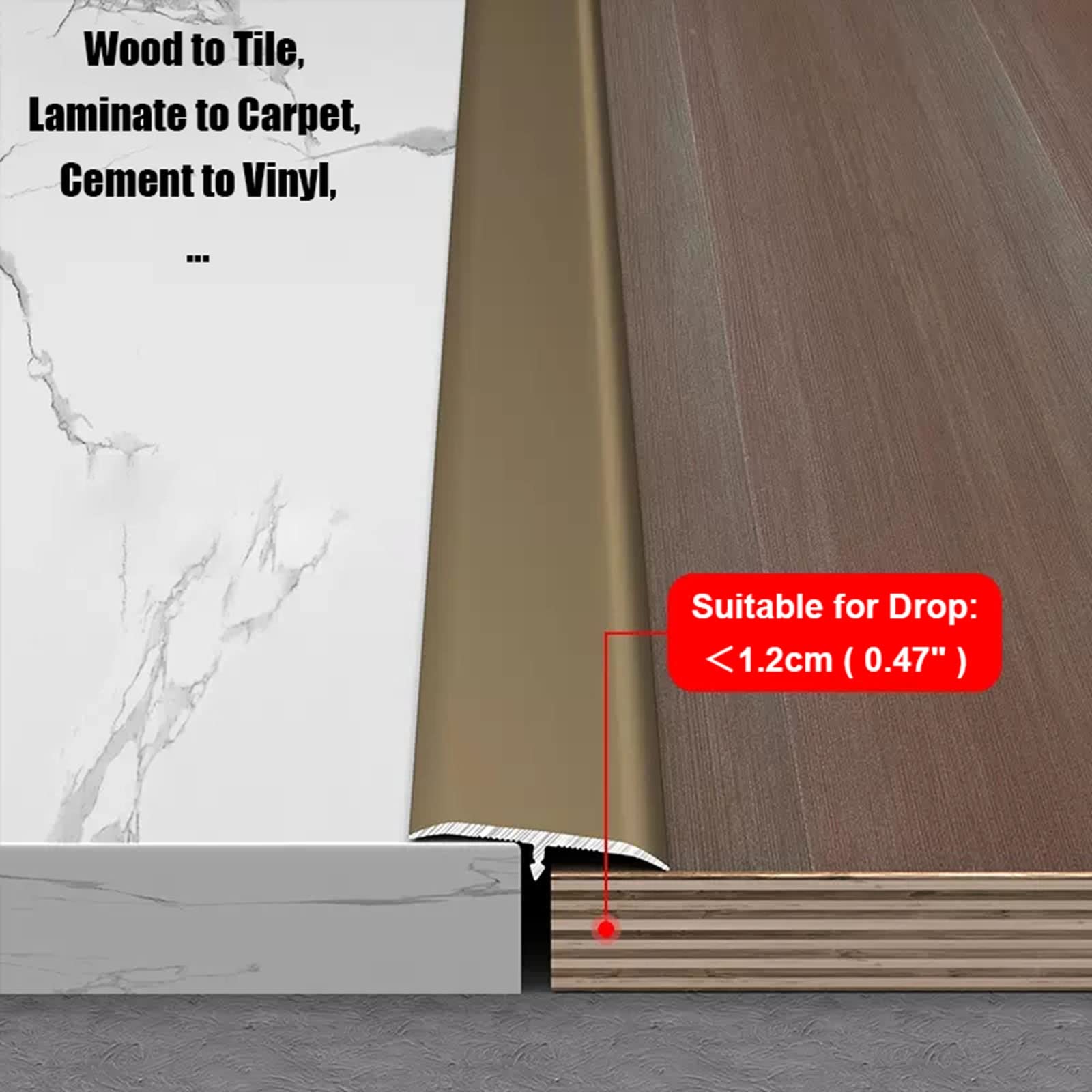 T-förmiger Nahtabdeckungs-Bodenübergangsstreifen für Holzfliesen, Laminat, Zement, Vinylböden, Aluminium-Spaltabdeckungsstreifen, 3,3 cm breit,Light Coffee-33mm W-105cm/41.3