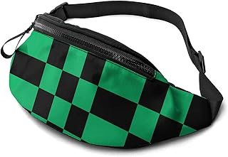 Casuale Marsupi Alla Moda Tracolla Regolabile Marsupio Running Nero E Verde A Scacchi per Ciclismo Donna Escursioni 35 x 14 cm