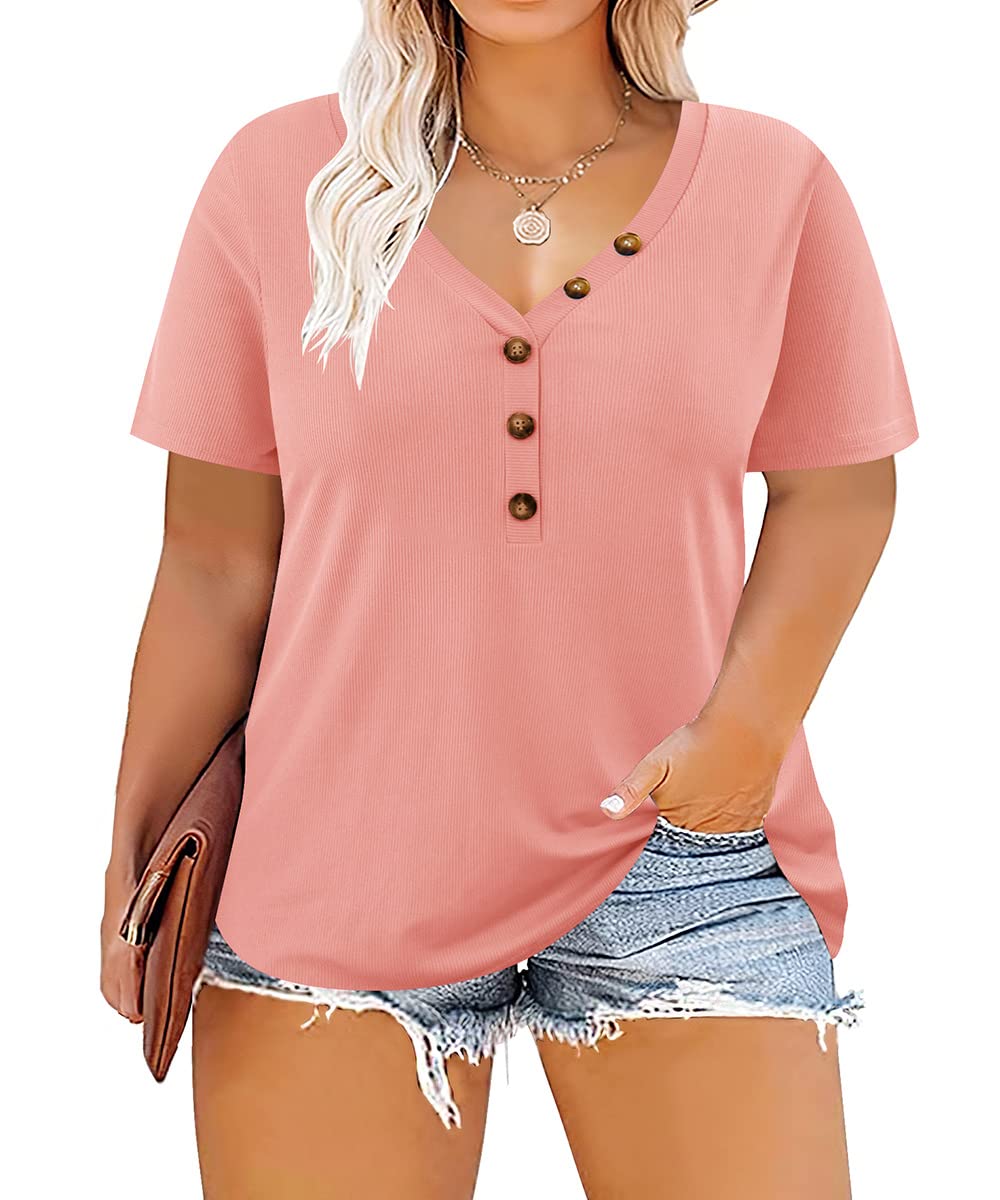 RITERA Plus Size Tops for Women Short Sleeve Shirts V Neck Tunics Summer Blouses XL-5XL