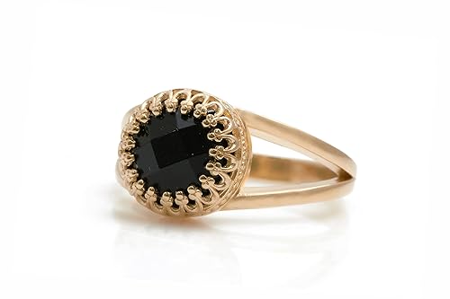 Decorative Black Onyx Ring - Intricate Rose Gold Ring - Classic Gemstone Ring, Fashion Ring, Anniversary Ring, Princess Ring, Cute Rings for Women -