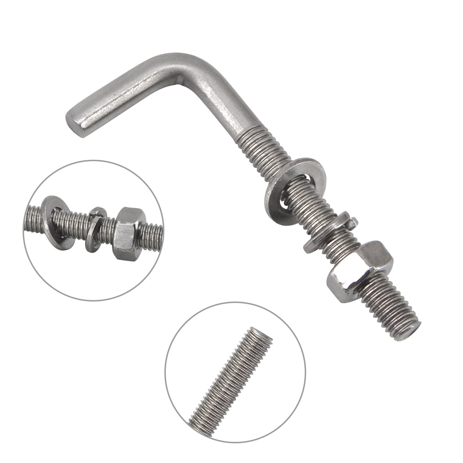 Confezione da 30 bulloni di ancoraggio quadrati M4 x 33 mm a forma di L, in acciaio inossidabile 304, ad angolo retto, con rondelle e dadi