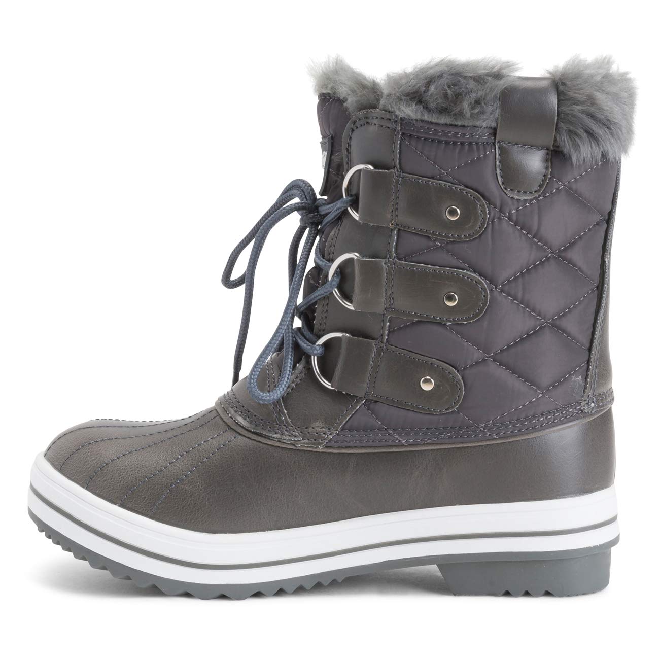 POLAR Womens Snow Boot Nylon Short Winter Snow Rain Warm Waterproof Boots, Grey, 8 UK