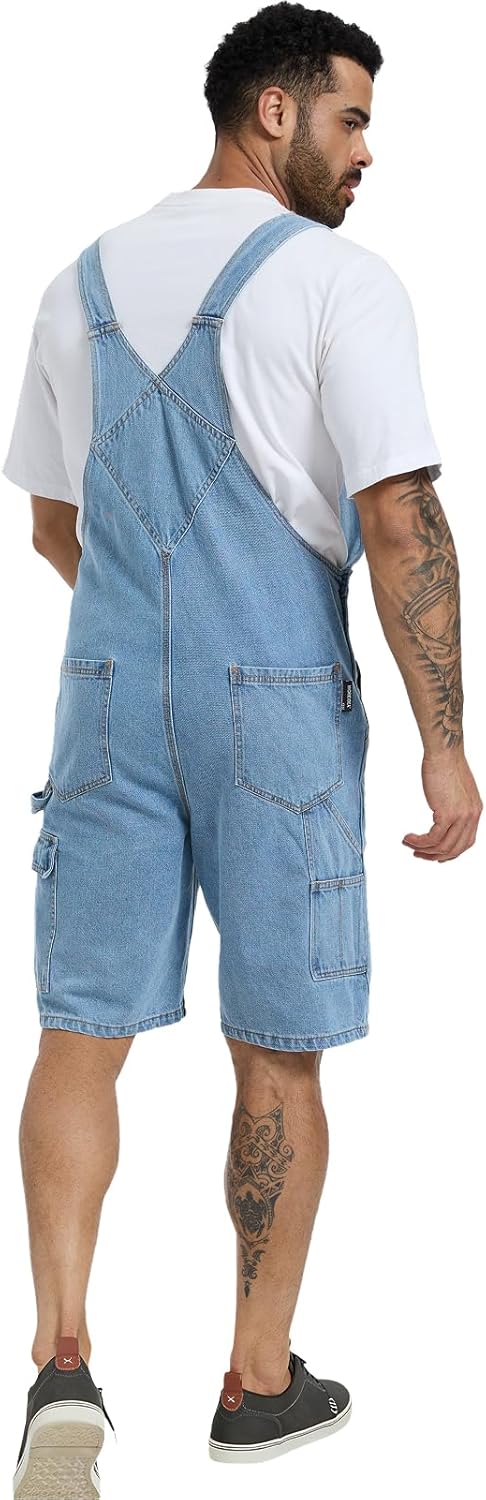 WORK IDEA Men's Denim Overalls for Men Jean Shorts, 100% Cotton, Relaxed Fit, Multi-Pocket Design Jumpsuit
