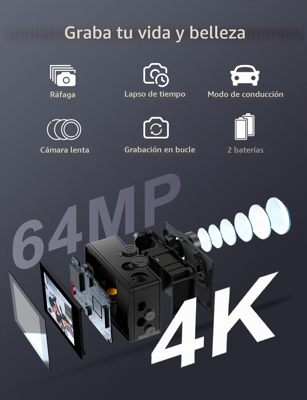 Apexcam Cámara Deportiva 4K60 EIS con Bolsa Organizadora WiFi Cámara subacuática Impermeable 40M Action Camera Gran Angular 2.4G Remoto 2 baterías de 1350mAh y Accesorios Multiples