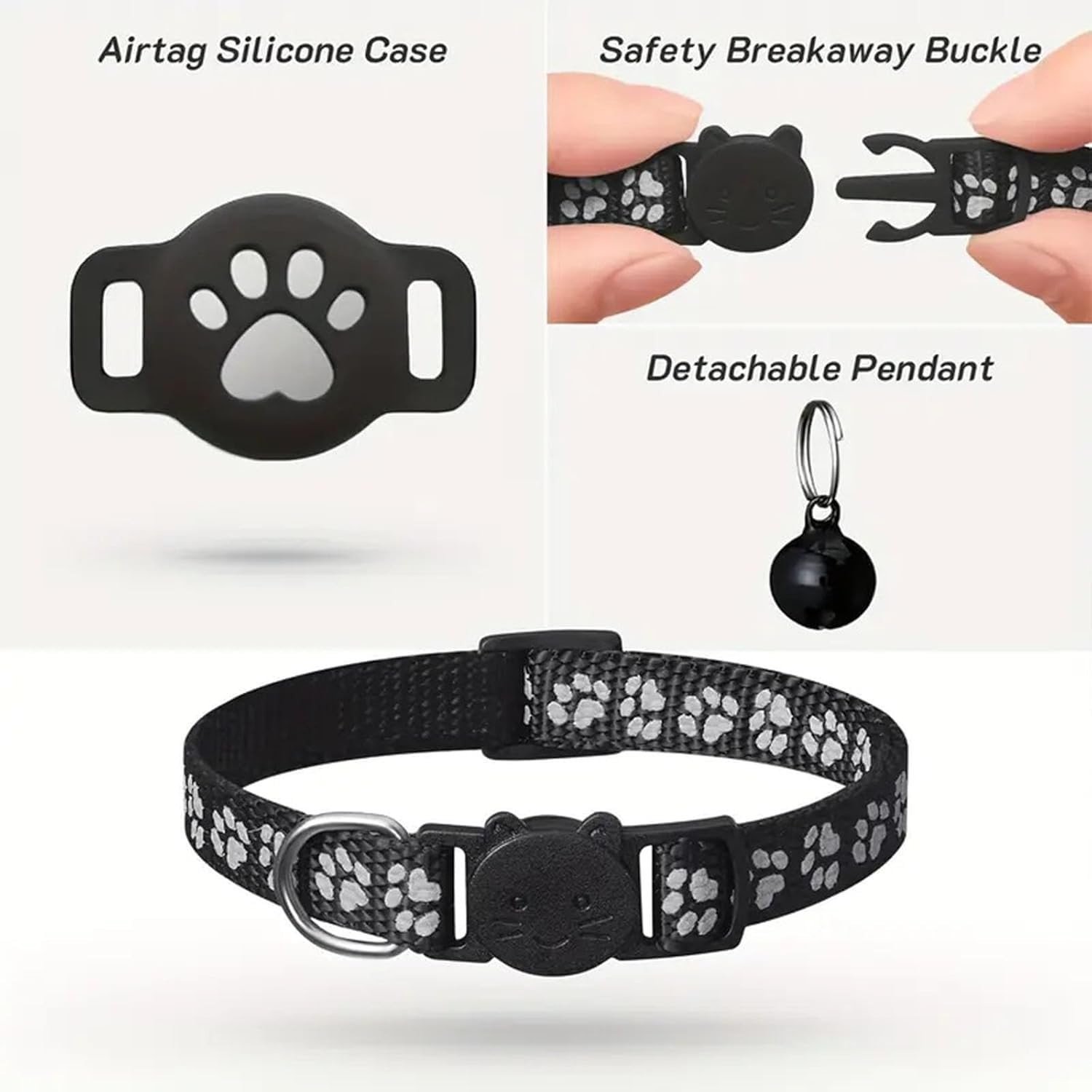 Collare GPS per Gatto Senza SIM e Senza Abbonamento, Localizzatore per Gatti Compatibile con Apple e Android Find My, Tracker Bluetooth con Posizione in Tempo Reale(Nero+Nero,IOS+Android)
