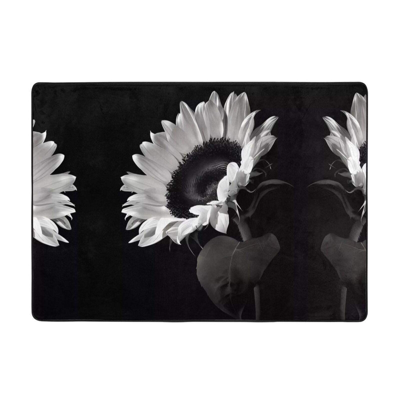 Tapis imprimé tournesol noir et gris 147x203 cm doux pour grand salon