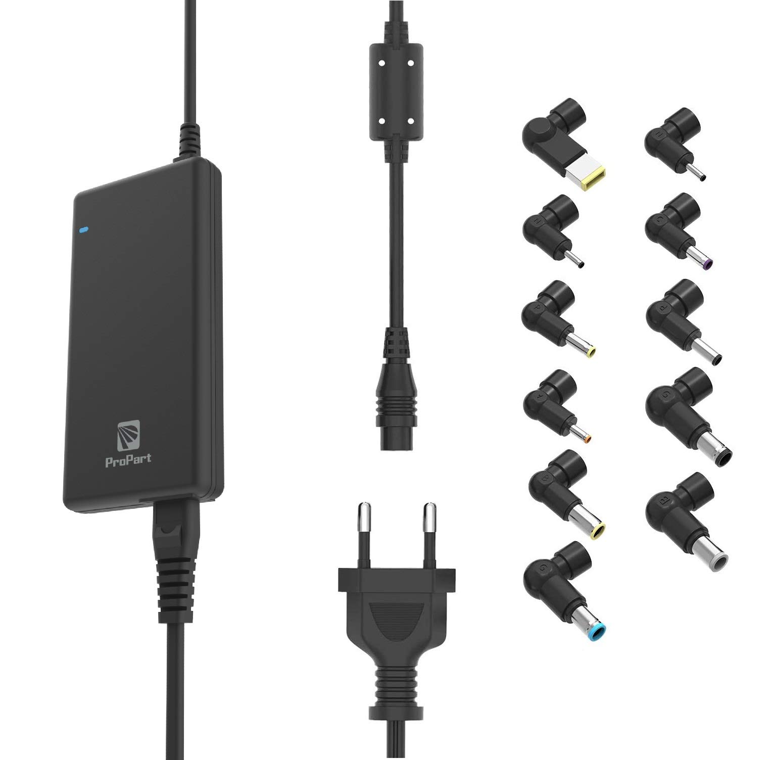 PROPART Alimentador UltraSlim Universal con 11 Adaptadores, 2,8 Metros, Compatible con la mayoría de PC/Notebook y Lenovo Thinkpad hasta 90W + Extra Puerto USB