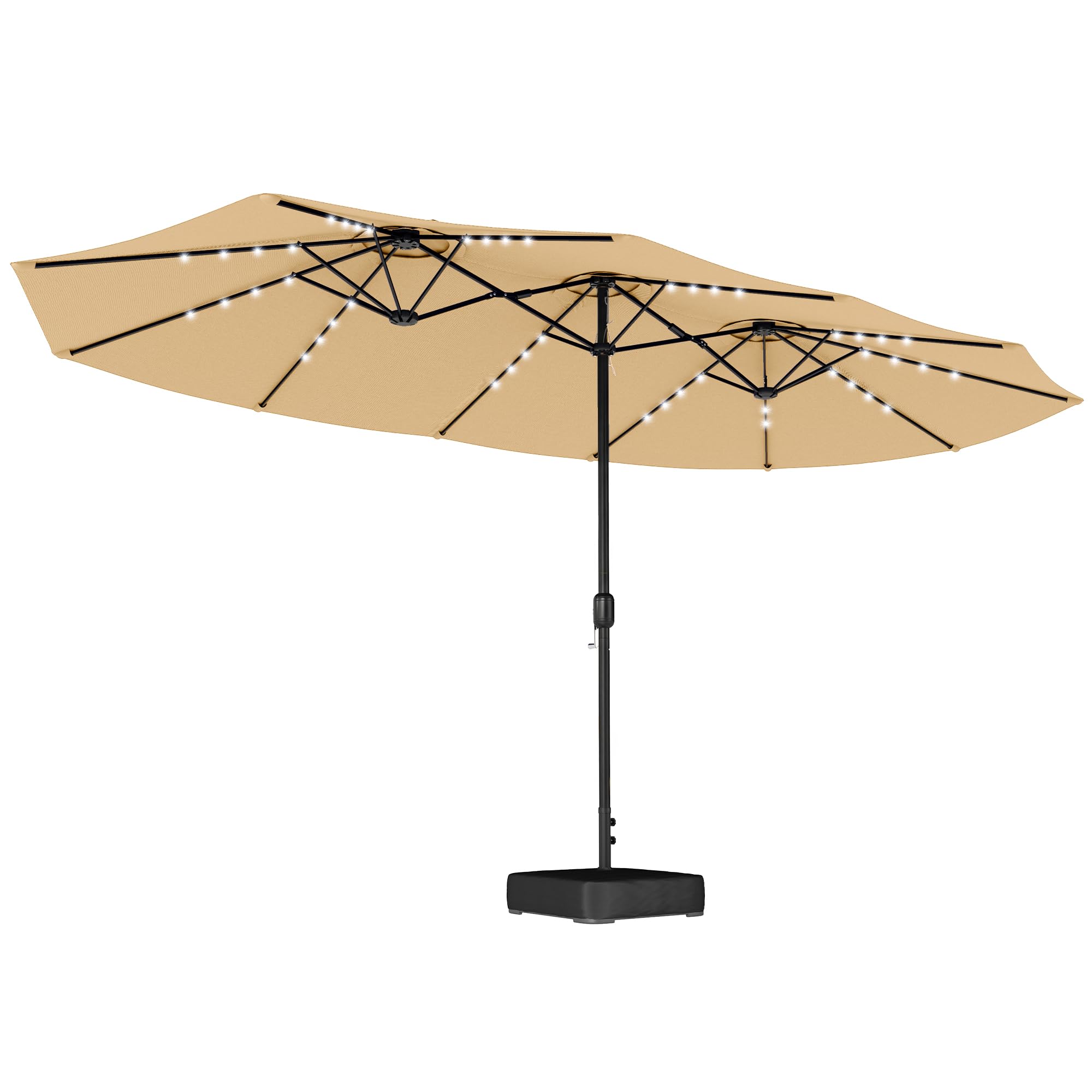 Outsunny 15ft Double-sided Patio Umbrella with Base, Extra Large Outdoor Parasol w/ 48 Solar Powered LED Lights & Crank System, for Garden, Deck, Poolside, Patio image 1