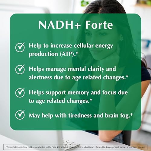 Miniatura 3 de PROVITA NADH+ Forte  Suplemento de apoyo cognitivo con NADH, coenzima Q10 y clorofila  Apoyo energético, enfoque, claridad mental y salud cerebral