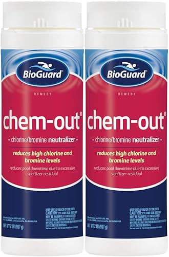 BioGuard ChemOut, 2 libras, paquete de 2, neutraliza los niveles altos de cloro y bromo, reduce el tiempo de inactividad de la piscina, adecuado