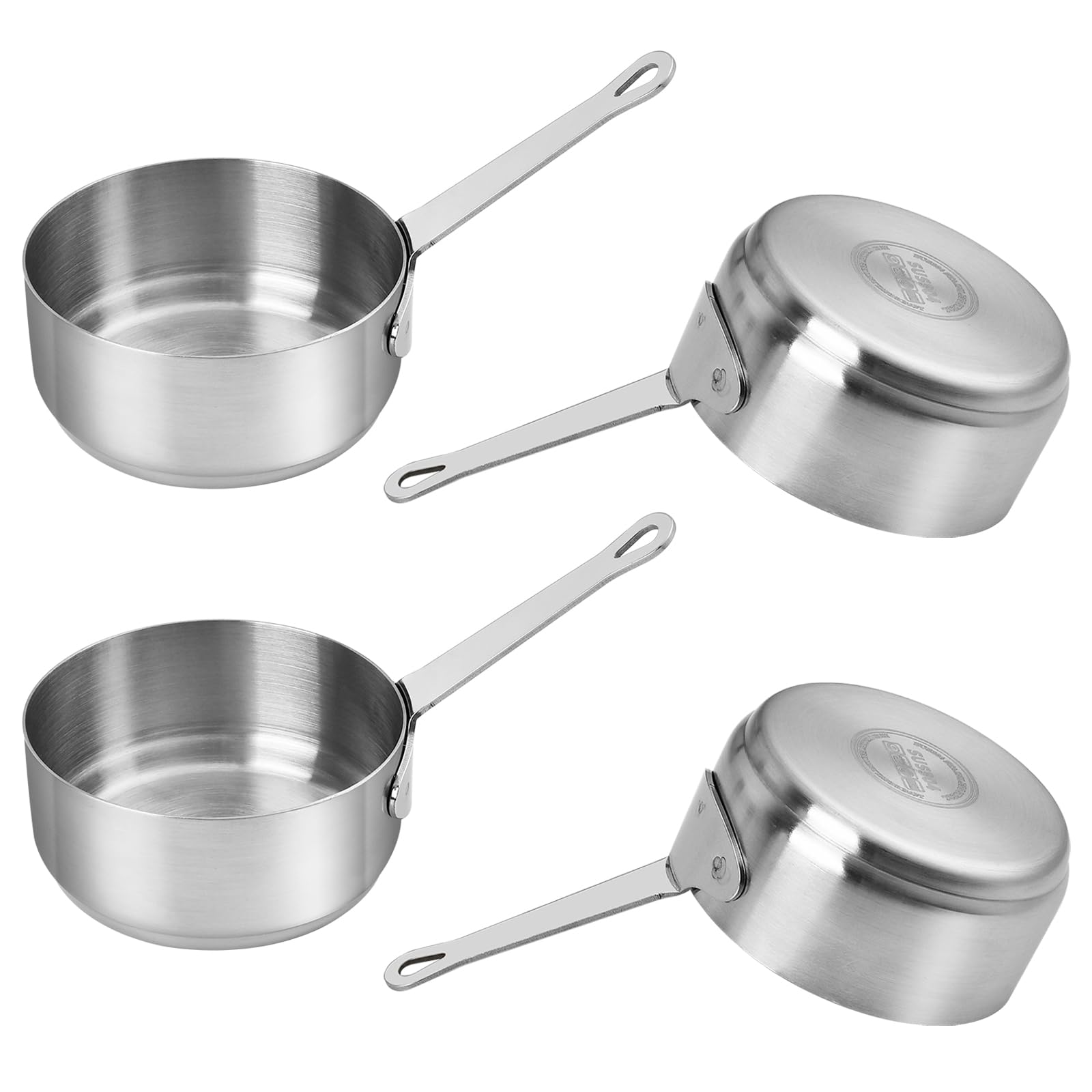 Sartén de leche mini con asa y tazas de acero inoxidable para condimentos