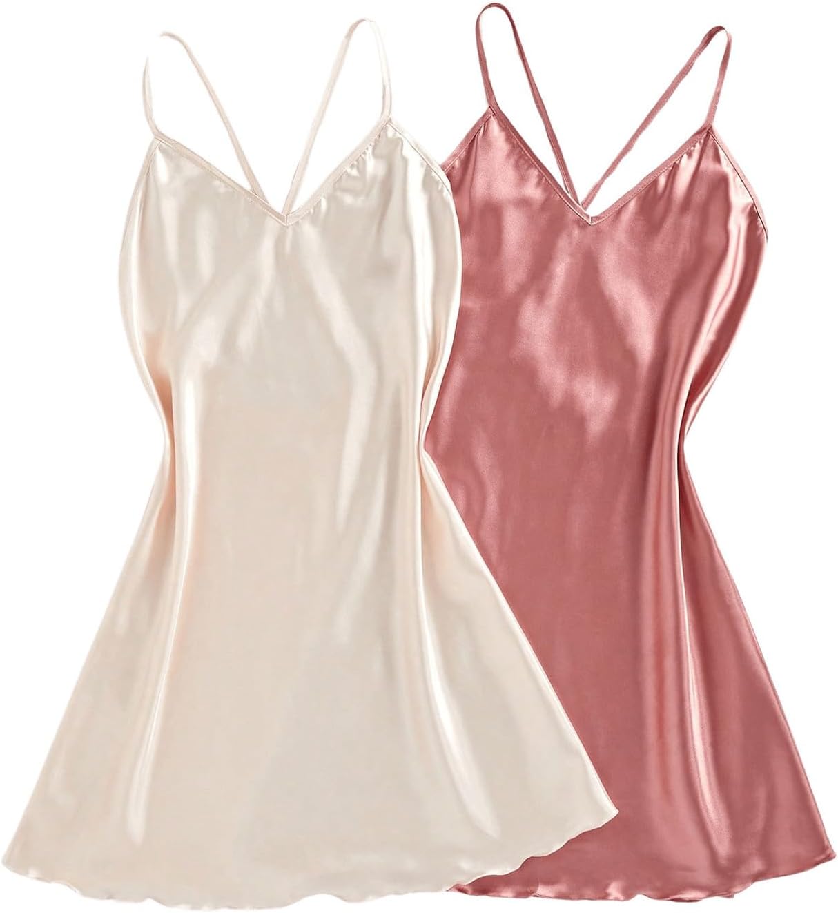 SHENHE Women's 2 Pack Silk Nightgown Dress Spaghetti Strap Backless Criss Cross Satin Mini Sleepwear Chemise
