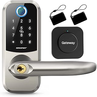 [2023 Newest] Smart Lock Front Door with Handle/Gataway, Keyless Entry Door Lock,Fingerprint & Electronic Keypad,Passcode Bluetooth,Work with APP,eKey,IC Card,Alexa,Use for Home,Office,Hotel,Airbnb