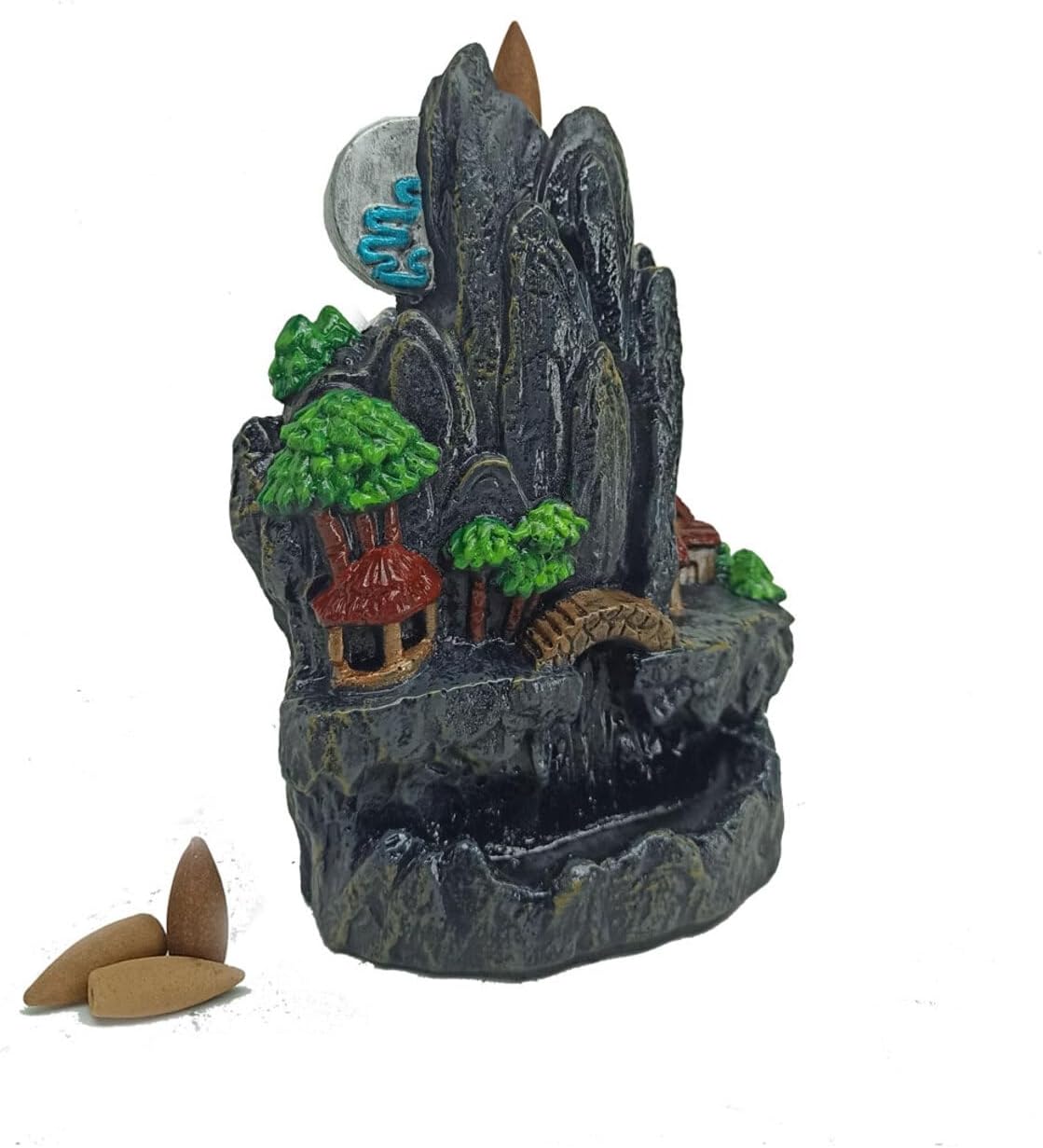 Backflow Incense Burner, Mountain Design Incense Holder, Black Ceramic Incense Burner for Home Decor - N