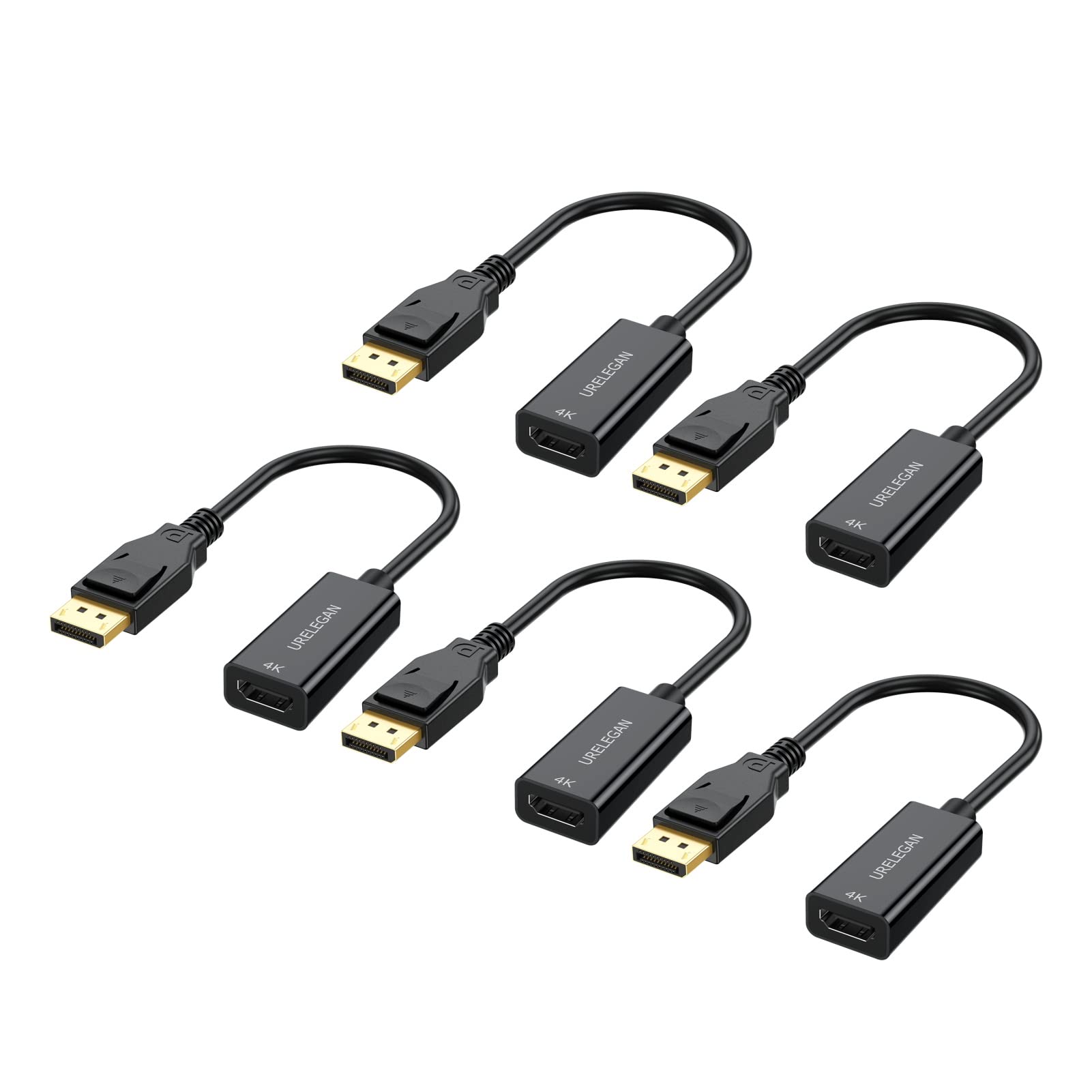 URELEGAN Displayport to HDMI Adapter 5-Pack, 4K UHD Not Bidirectional Display Port DP to HDMI Cable Male to Female Port Support Video & Audio Compatible with Computer, PC, Monitor, Projector, HDTV