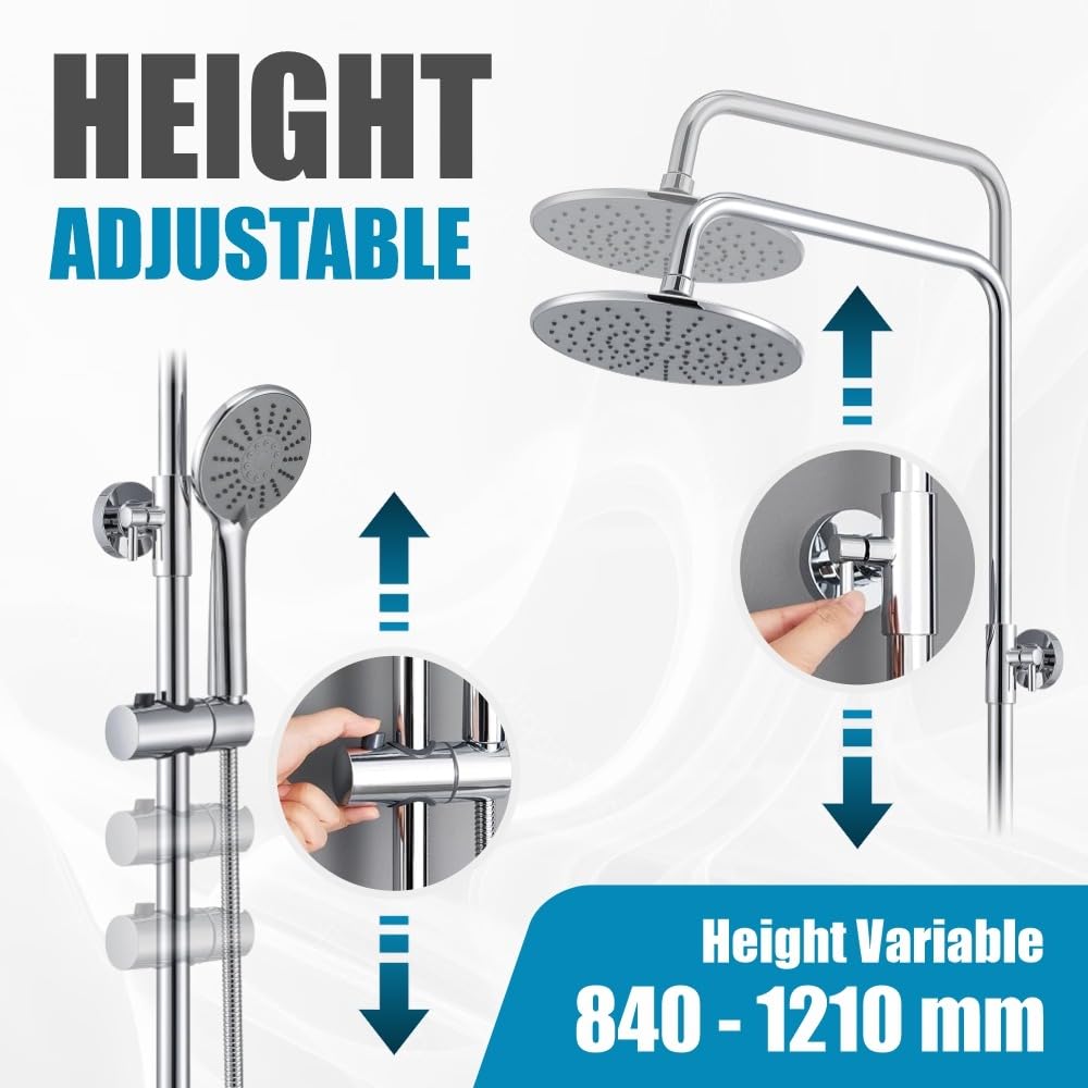 Columna de Ducha Termostática con Alcachofa de mano y Soporte. Grifo Ducha De Baño Columna de Acero Inoxidable.