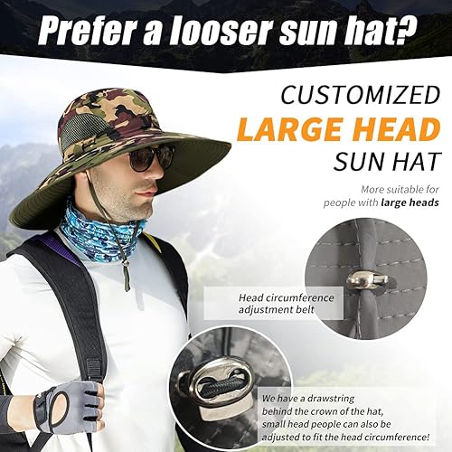 Miniatura 4 de Gran tamaño XXL y ala ancha Sombreros de sol para hombre, UPF50+resistente al agua sombrero de pesca Boonie para senderismo, safari, playa, jardín