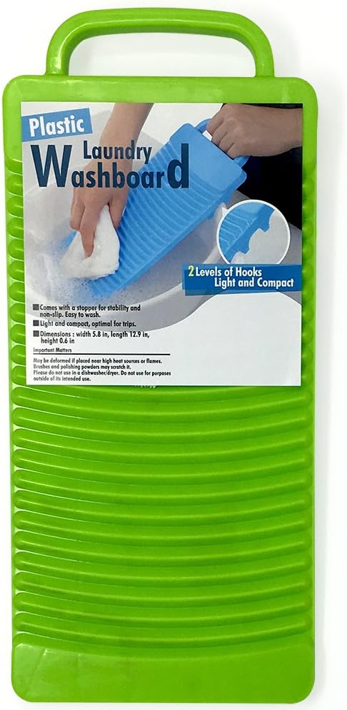 simple U Plastic Laundry Washboard With 2 Levels of Hooks Light and Compact (Green)
