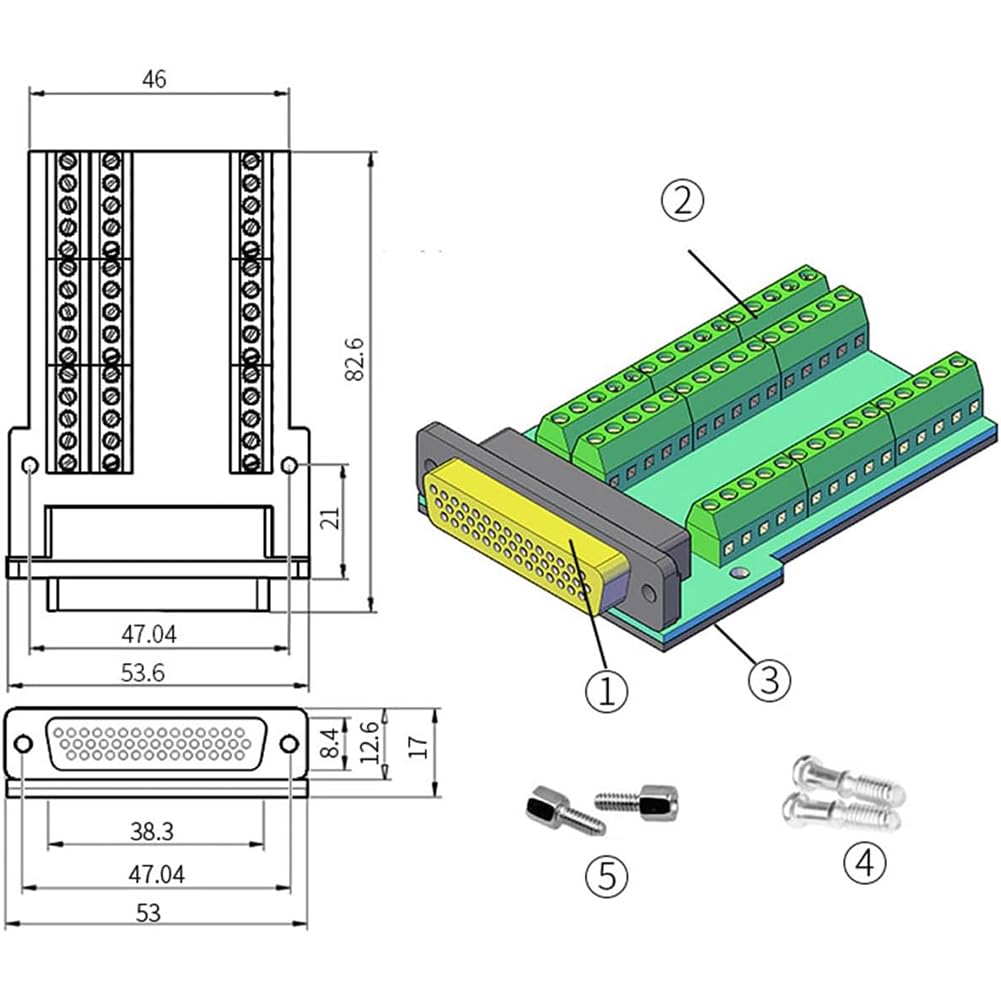PENGLIN DB44 Adaptateur série sans soudure, RS232 D-SUB 44 broches, connecteur mâle 44 broches avec accessoires de boîtier