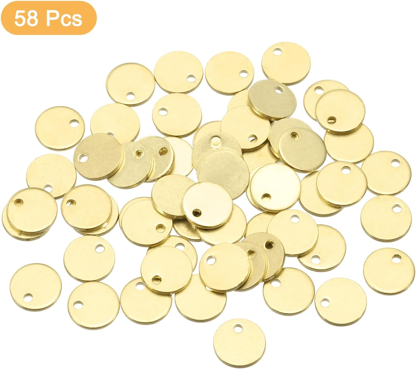 uxcell Round Brass Tags, 58Pcs 10mm/0.4" Blank Brass Disc Stamping Tag with Hole for DIY Crafts Pendants Labeling Making - Image 3