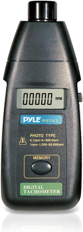 Pyle PST43 Precision Non Contact Laser Tachometer with Extended RPM Range, Digital LCD Screen and Protective Case