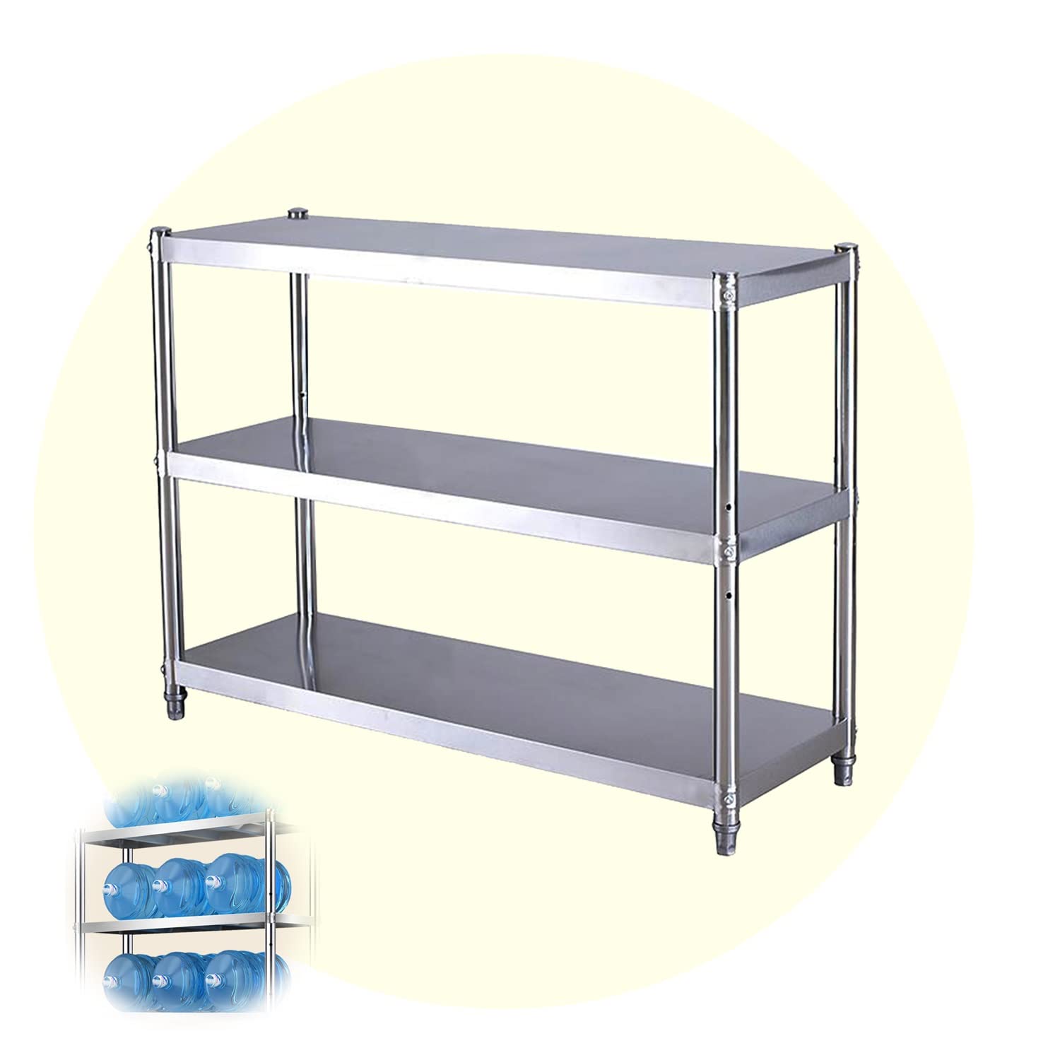 Amazon｜ステンレス 作業台3重層の棚底板は6cm上下に調整可能  