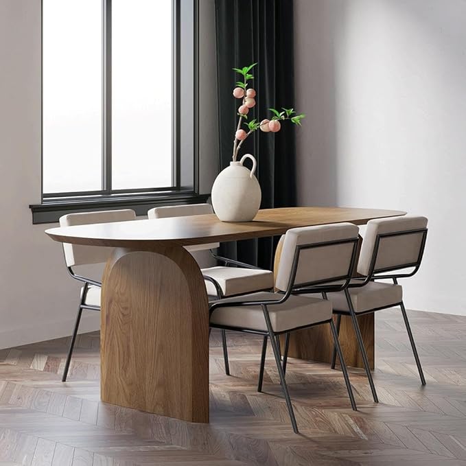 homary 59.1" Modern Mid Century Dining Table for 4, Double Pedestal Wood Oval Kitchen Dining Room Table, Easy Clean,