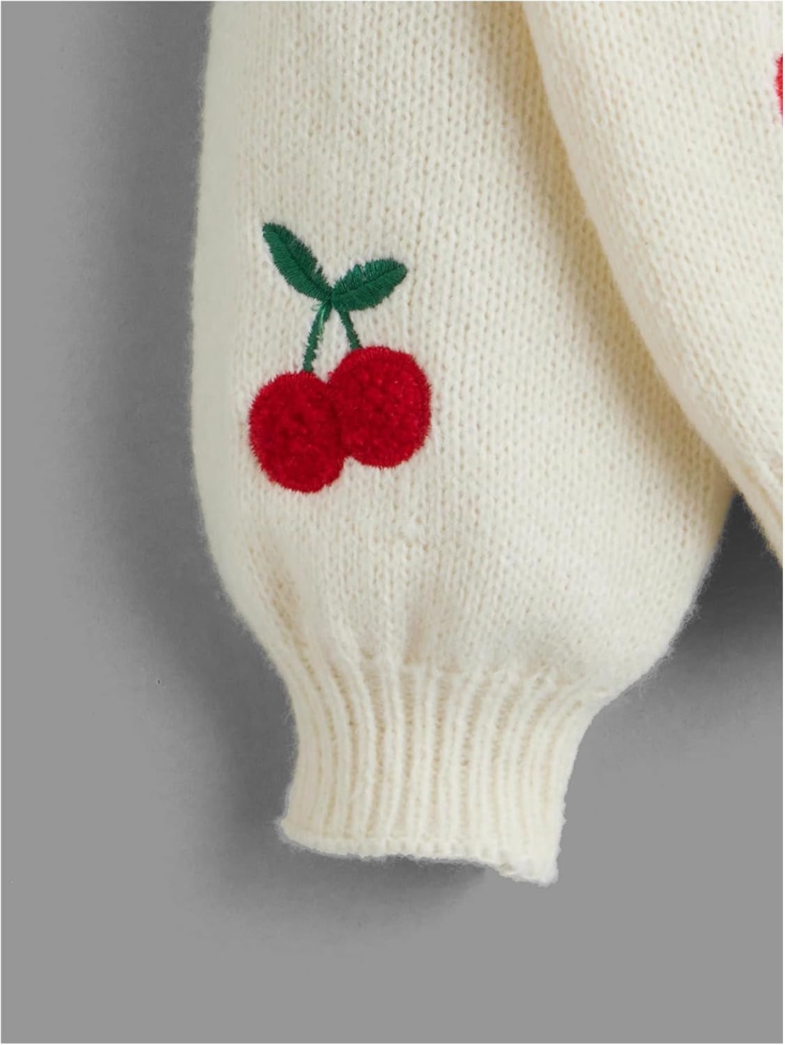 Verdusa Girl's Cardigans Sweater Cherry Open Front Long Sleeve Cute Casual Loose Sweaters - Image 4