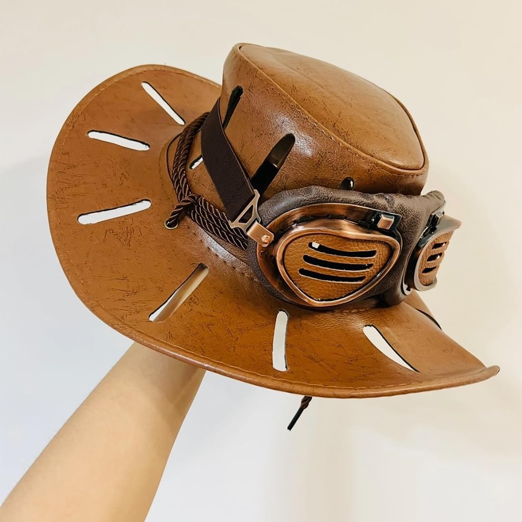 MYAYD Handmade Brown PU leather Hat Costume Accessory Prop for Caesar Zeppeli Cosplay from STEEL BALL RUN