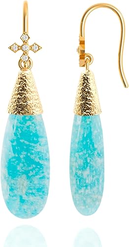 ABSHEL Amazonite Earrings for Women in Large Dangle Drop Shape - 18K Gold Vermei