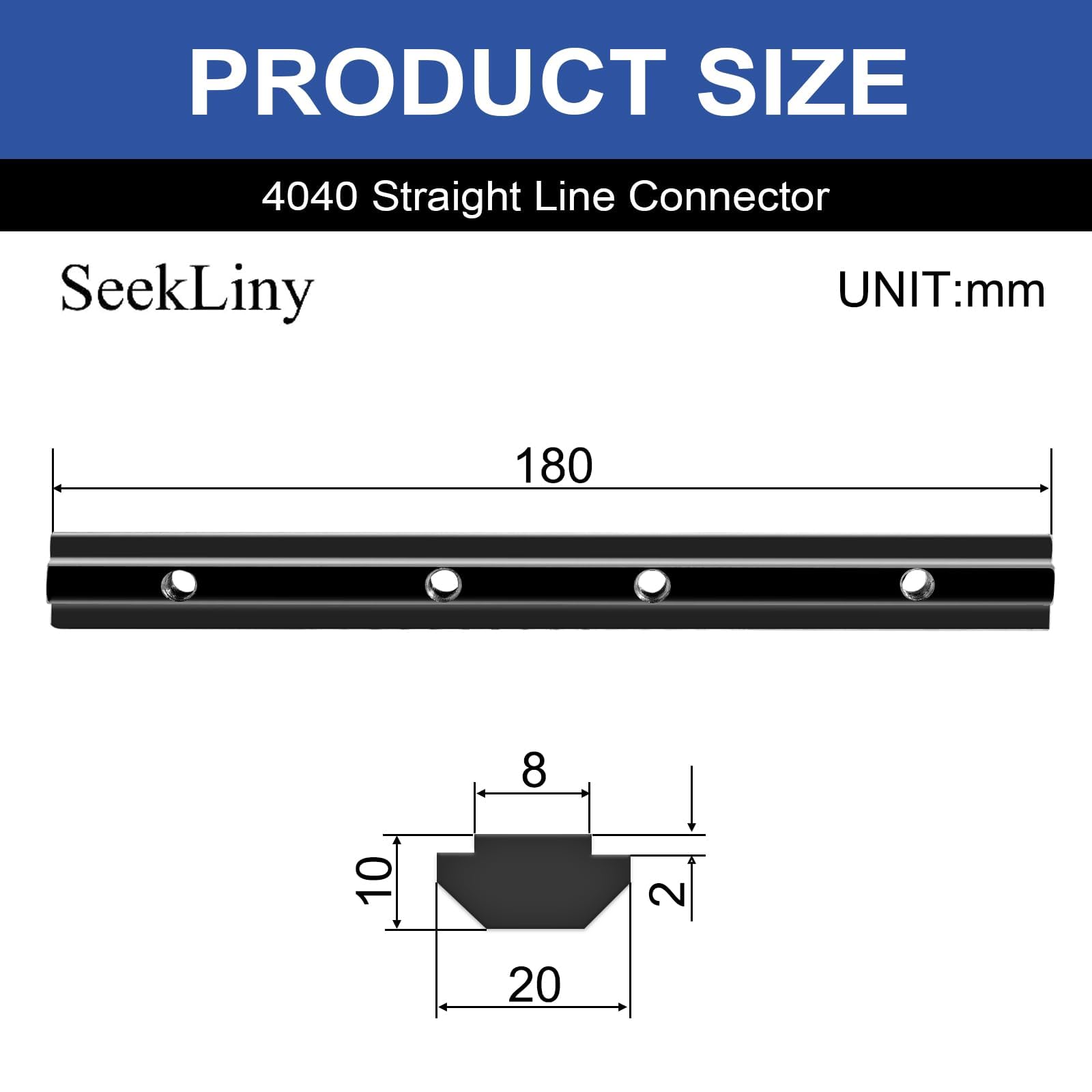 12 stuks verbindingsstukken, aluminium profielconnectoren, rechte binnenlijn, 10 cm lengte, met M5-schroeven, voor 20 x 20-serie, 6 mm groef ( zwart, 12PACK-2020