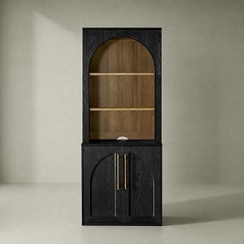 mopio Blake Storage Cabinet, Buffet, Display Case Black Oak, Arched