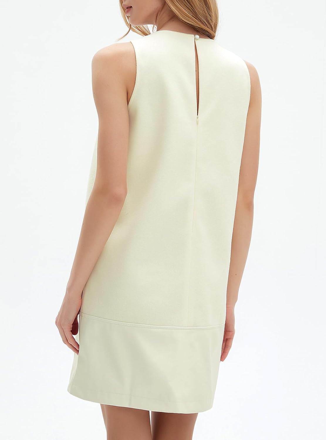 LADYFUL Women's Leather Overall Dress Sleeveless Patchwork Shift Mini Dresses Casual Pinafore Tank Dress - Image 4