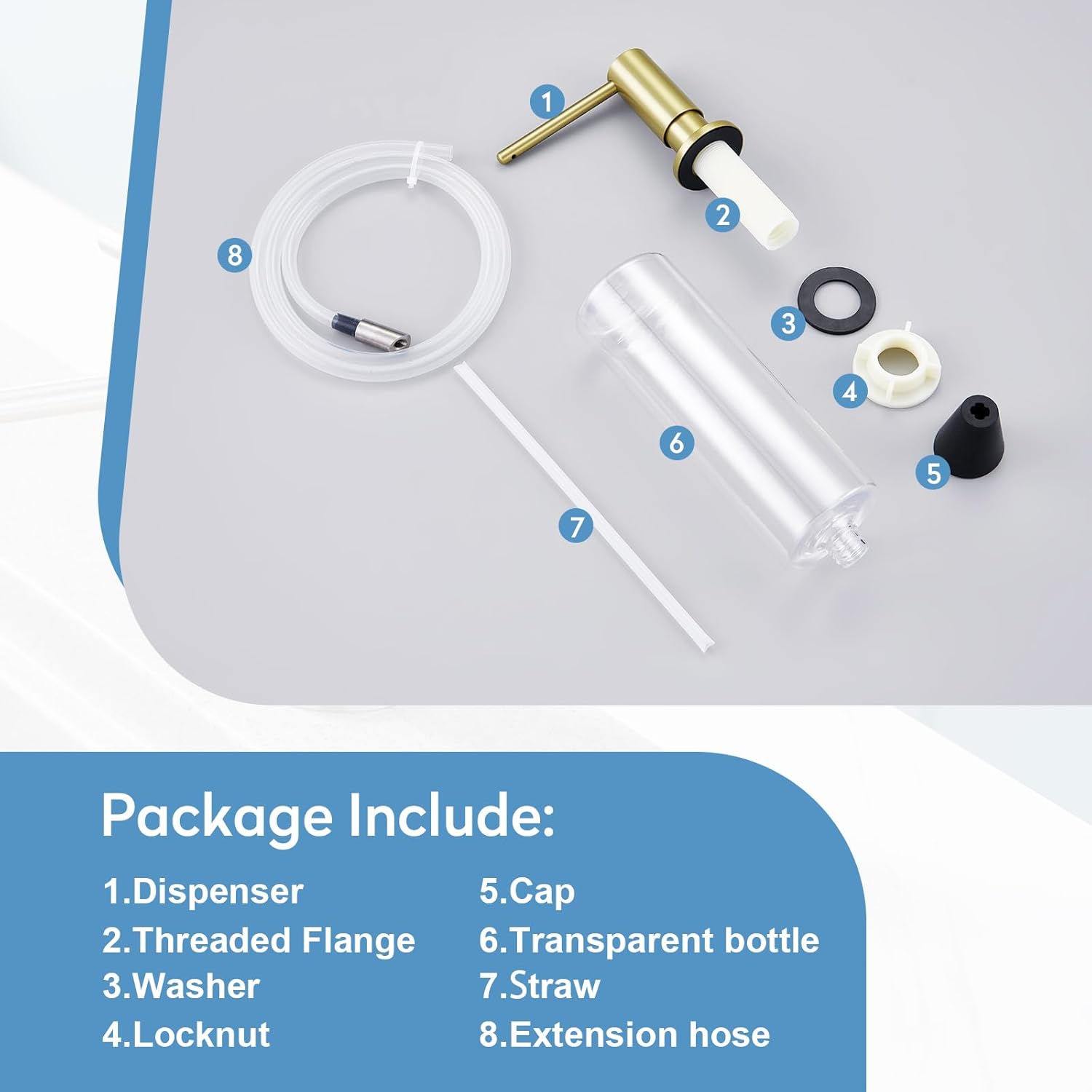 Kitchen Sink Soap Dispenser with 17 OZ Bottle and 40" Extension Tube Kit, Stainless Steel Built-in Soap Dispenser for Kitchen Sink or Countertop, in or Under Sink Installation, Brushed Gold - Image 7