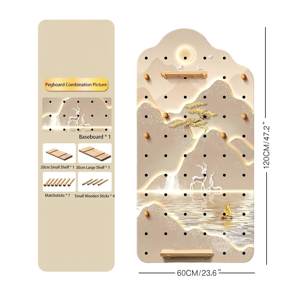 Juego de organizador de pared de madera con ganchos, estante de almacenamiento montado en la pared para herramientas, manualidades, garaje y oficina