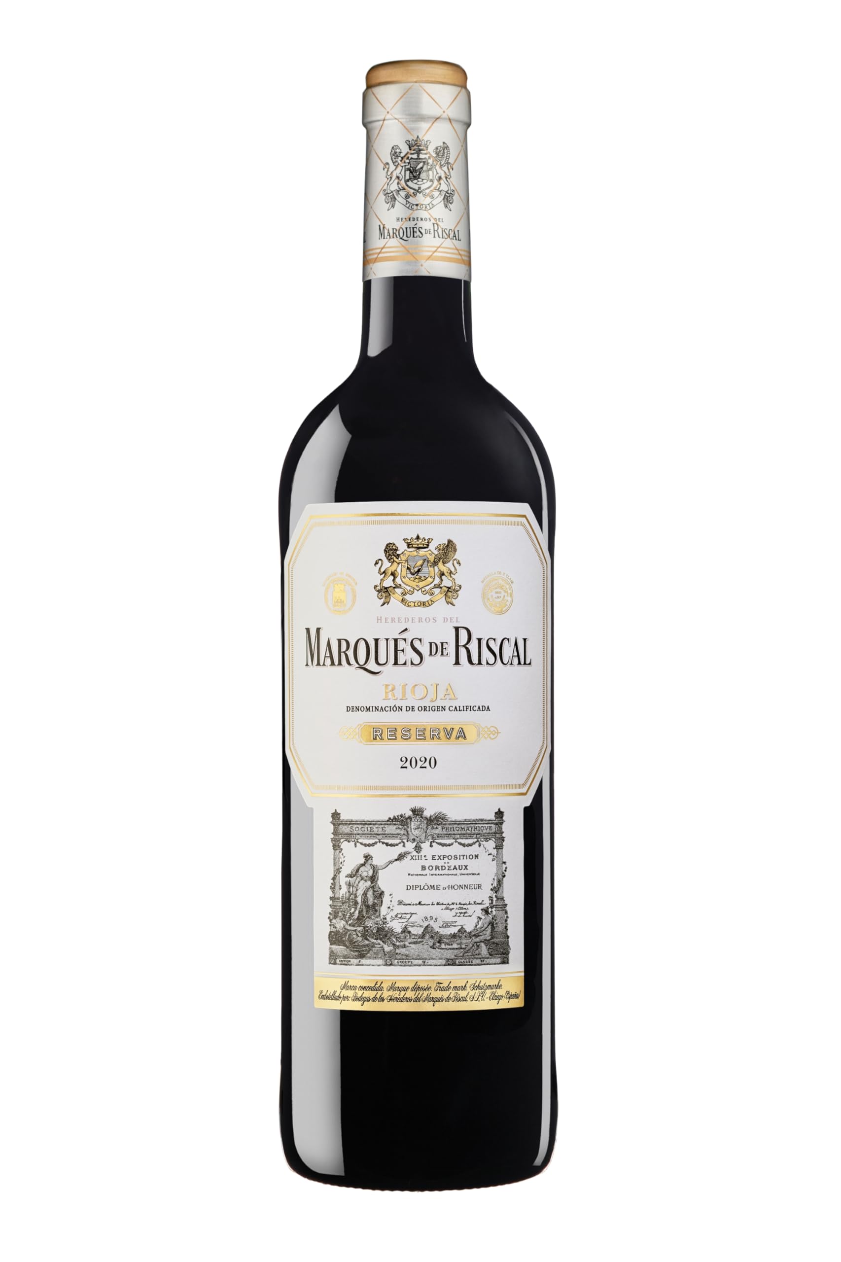 Marqués De Riscal Vino Tinto Reserva Denominación de Origen Calificada Rioja, Variedad Tempranillo, 24 Meses en barrica, Botella individual de 750 ml (Paquete de 6)