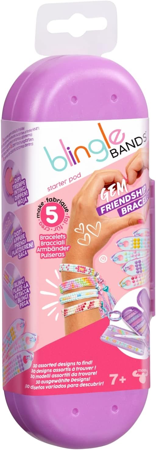 Blingle Bands DIY Gem Friendship Bracelet, 5 Band On The Go Starter Pod - Arts & Craft Activity for Ages 7 and Up