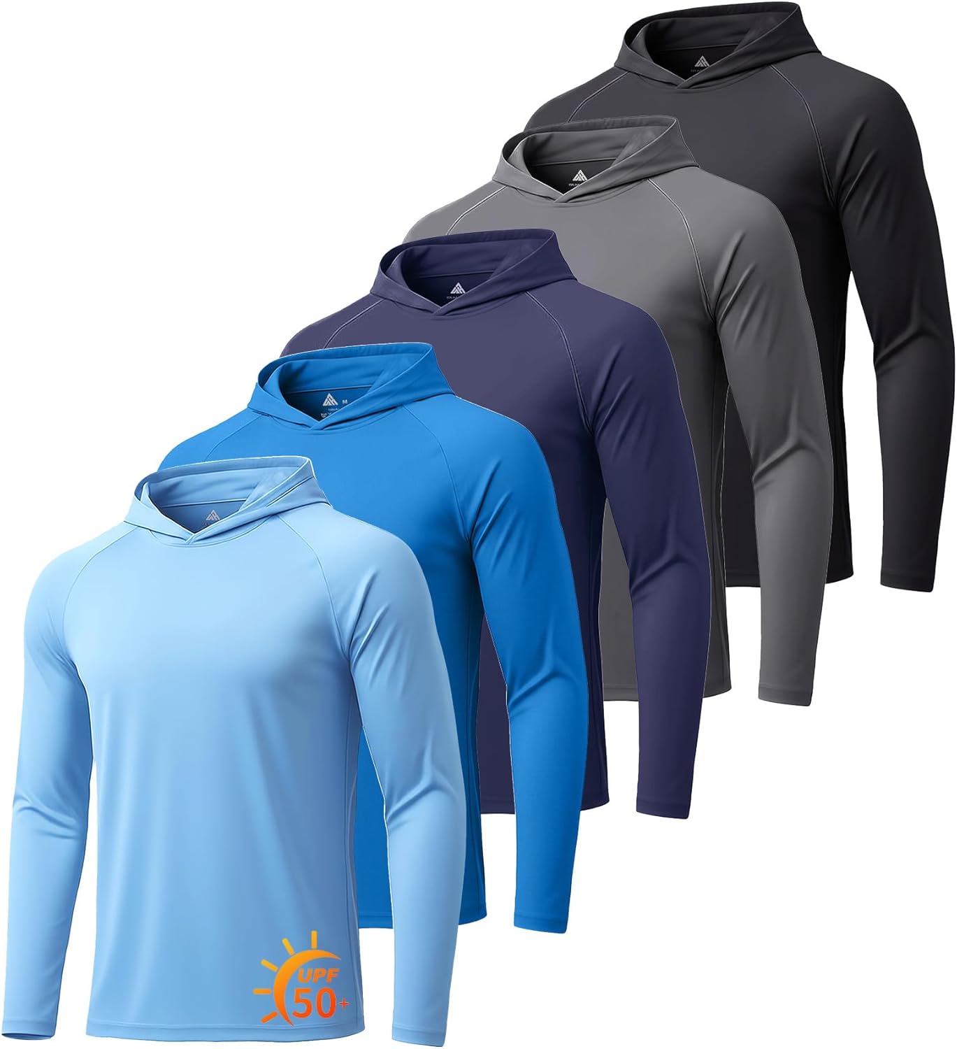 ZITY 5 Pack Mens UPF 50+ Hoodie Shirts Sun Protection Athletic Fast Dry Lightweight Rashguard for Fishing Hiking Workout