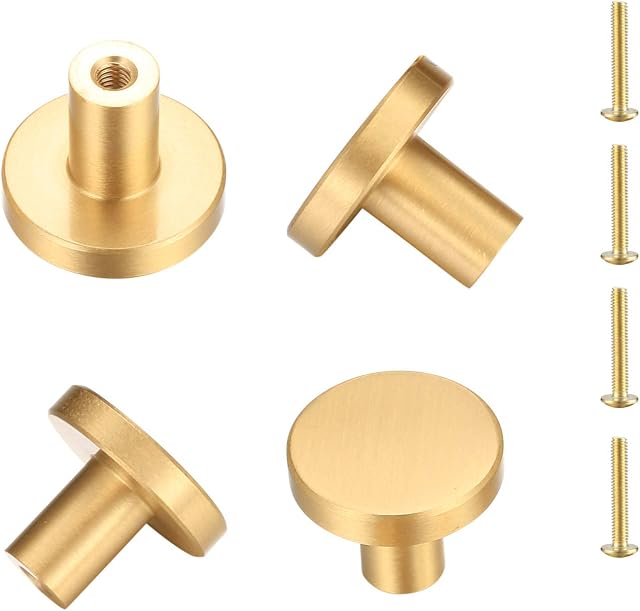 4 Pcs Brass Door Knobs, Round Cabinet Knobs and Handles, Cupboard Door Knobs Handles, Single Hole Pull Door Knobs Hardware with Screws for Wardrobe, Dresser Drawer, Kitchen, Decoration(25*20 mm)