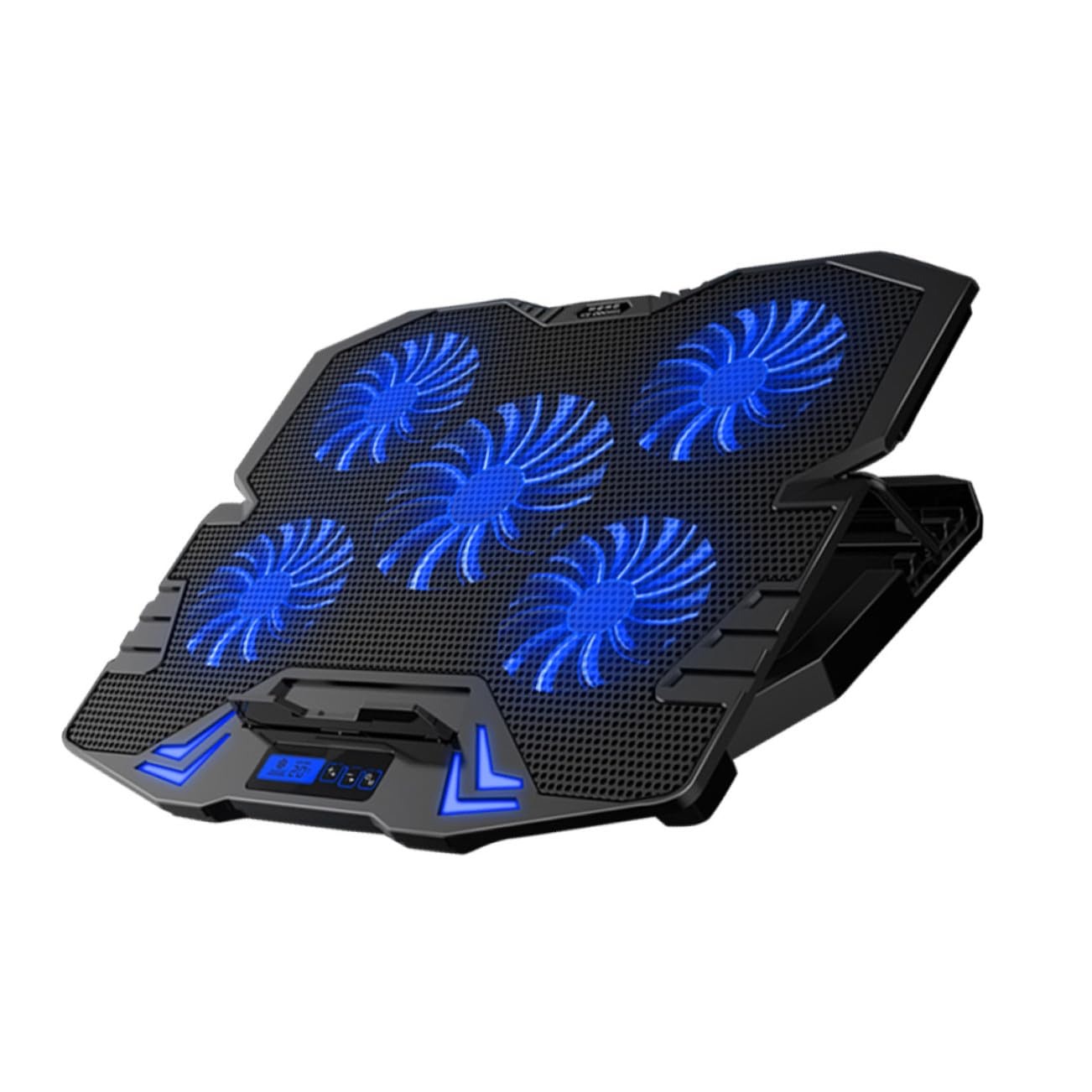 Enfriador de Portátil Negro de Metal con 5 Ventiladores y Diseño Inclinado