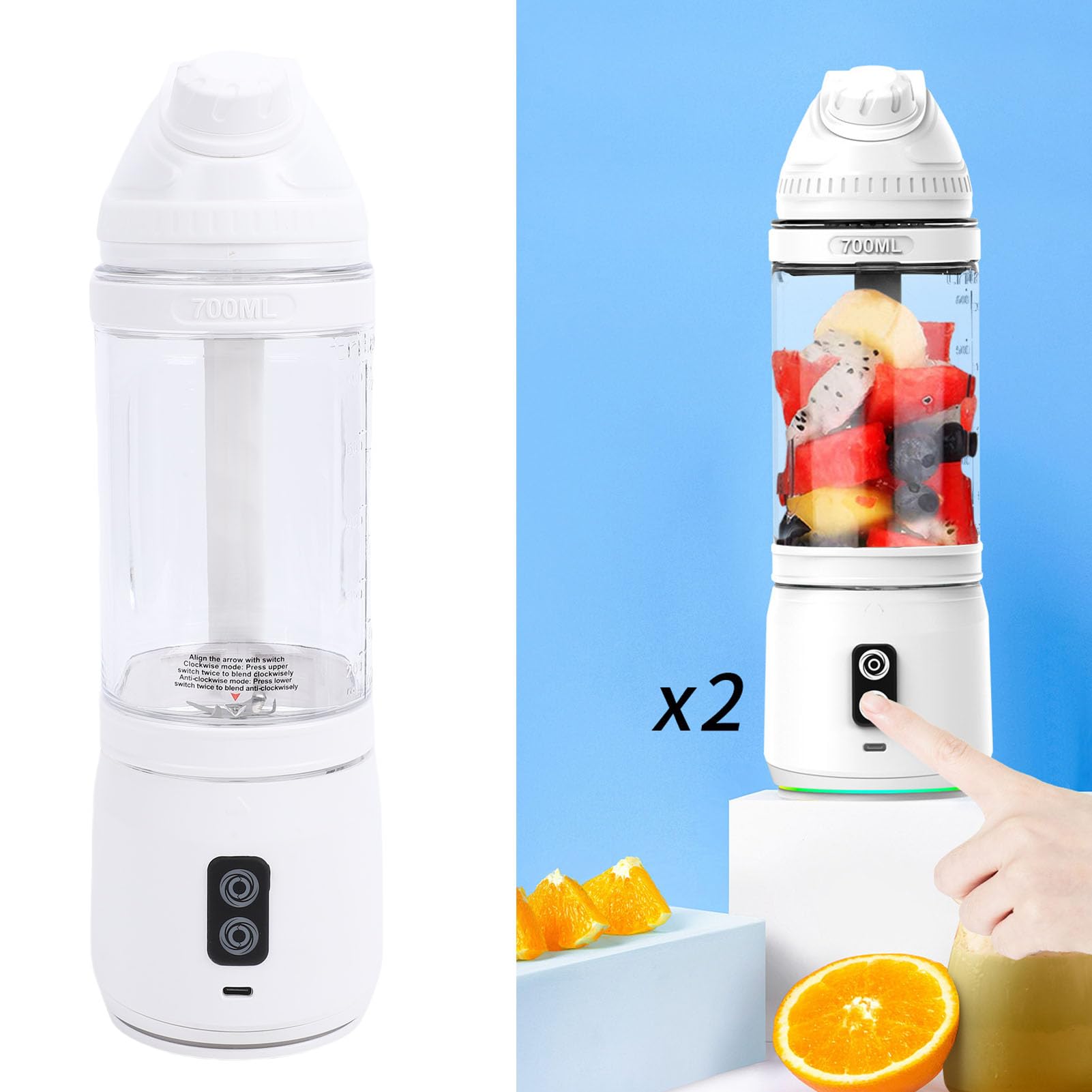 Mélangeur portable sans fil rechargeable par USB 240 W, machine à smoothie haute puissance pour salle de sport, voyage, grande capacité 24 oz, matériau PCTG de qualité alimentaire (700 ml)