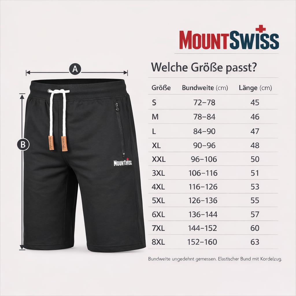 Mount Swiss Pantalon Court Homme Liam I Short Court Homme avec Poches - 2 Poches latérales et 1 Poche arrière chacune avec Fermeture éclair I Short de Sport Homme