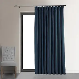 HPD Half Price Drapes Signature Velvet Thermal Blackout Curtains for Living Room 96 Inch Long (1 Panel) Rod Pocket Insulated Blackout Curtains for Bedroom Window Curtains, 100W x 96L, Midnight Blue
