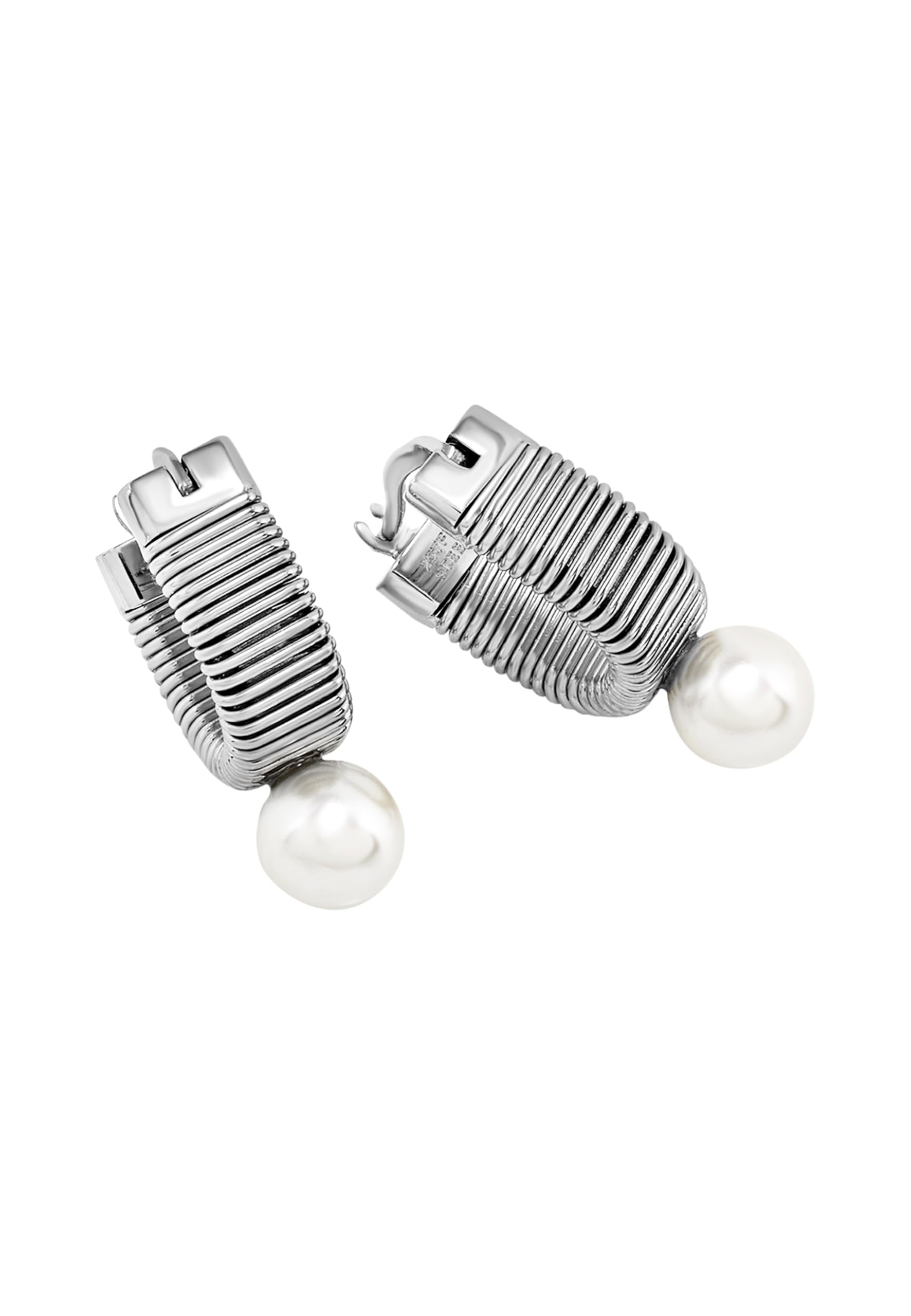 Breil, Collezione Stylize, Orecchini Donna in Acciaio, Orecchini Hoop Effetto Tubogas con Pendente Madreperla, Chiusura a Baionetta, Lunghezza 23 mm, Idea Regalo Donna