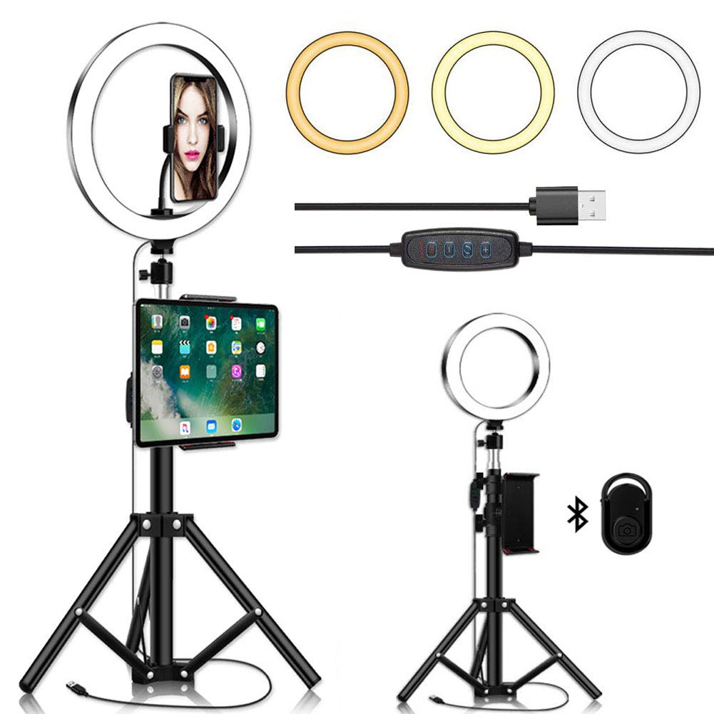 Anello Luminoso a LED con Supporto per Treppiede con 3 Modalità di Illuminazione Dimmerabili e Telecomando Bluetooth per Tablet e Smartphone YouTube/Fotografia/Live Streaming (19.68in)