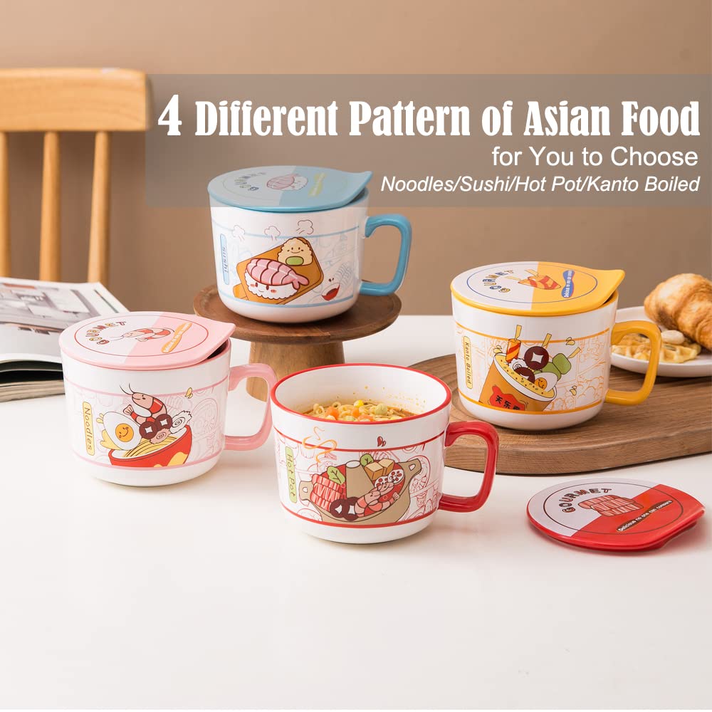 Amazon.com: TOPWCK 22 盎司(約623.7 毫升)陶瓷拉麵碗帶蓋把手,可微波