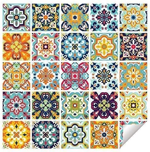 Wall Genie Tile Stickers DIY Decals Mediterranean Portuguese Moroccan Style - T7 (150mm x 150mm - Sample)