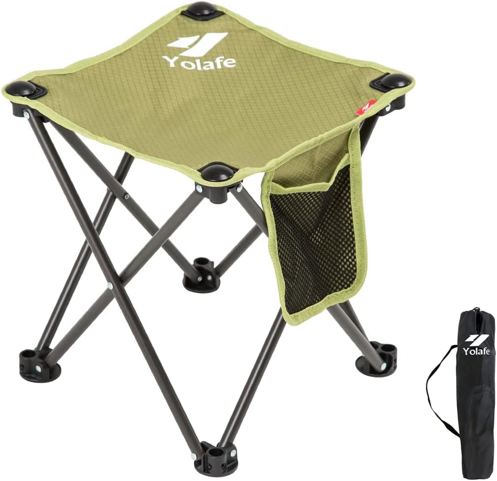 Yolafe Camping Stool, Lightweight Sturdy Portable Stool with Side Pocket,Sets Up in 1 Seconds, Folding Stool for Camping, Fishing, Hiking, Camping Stools for Adults with Carry Bag