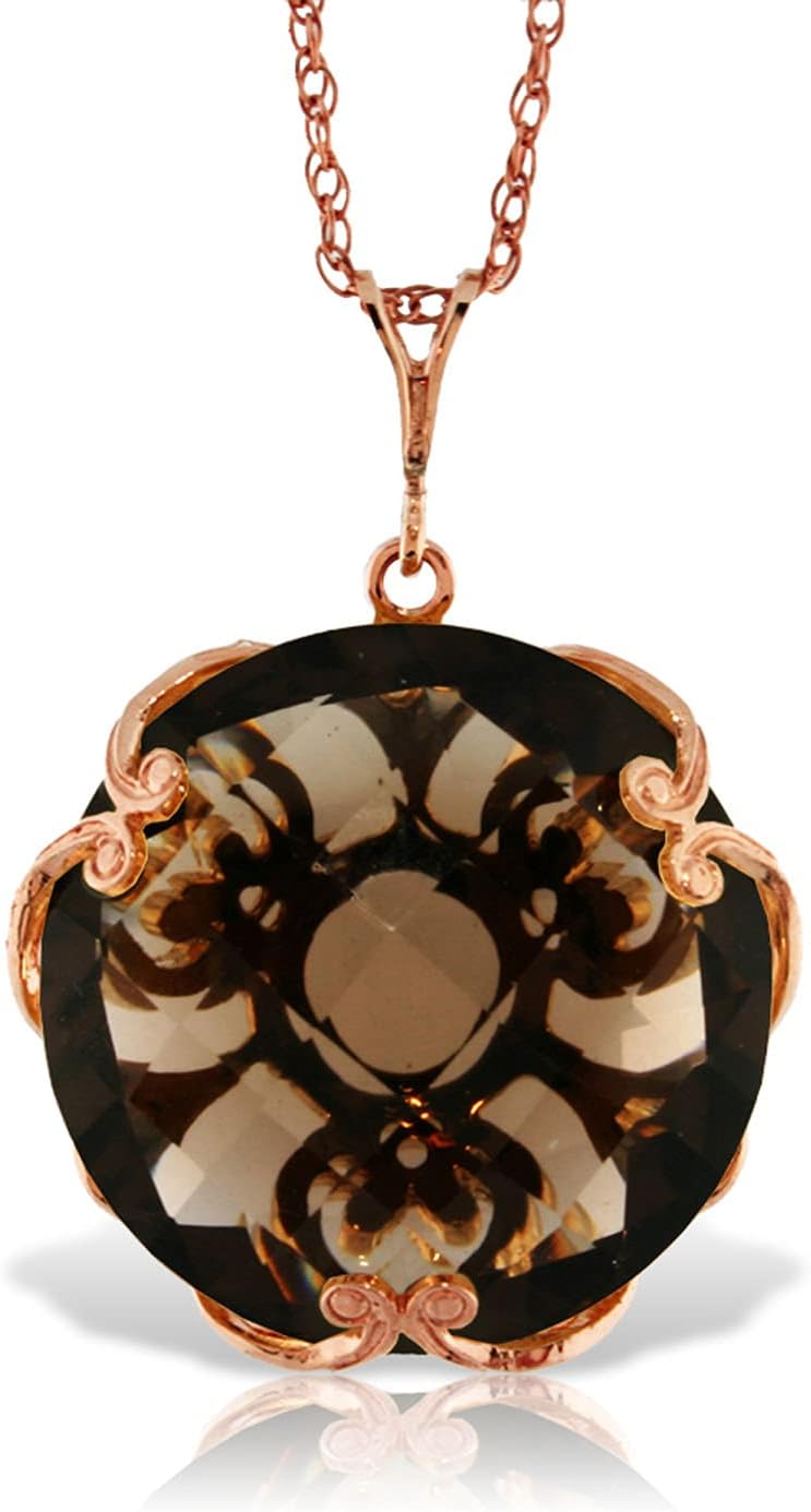 Galaxy Gold GG 14K Rose Gold Necklace with Checkerboard Cut Round Smoky Quartz