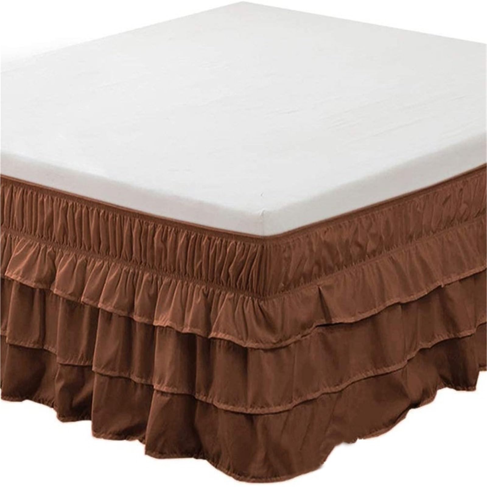 Ruffled Bed Skirt Three Layers Wrap Around Elastic Solid Bed Skirt Band Without Sheet(Color14,QUEEN 150x200cm)